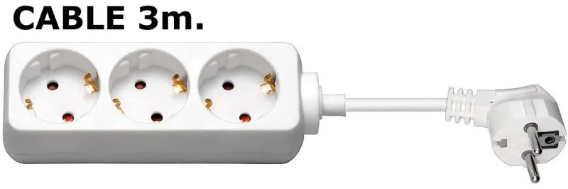 Microconnect GRU0033W - Tomacorrientes (3 m, 3 Tomas de Corriente alterna, Tipo F, Blanco, 1 Unidad)