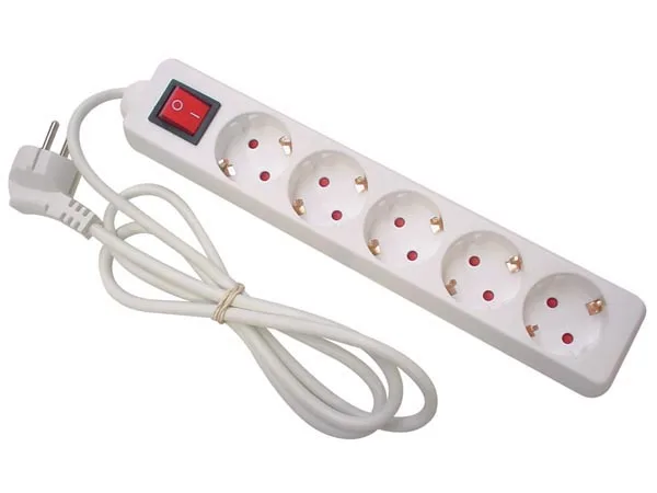 Perel Regleta con Interruptor, 5 Tomas Schuko Tipo F con protección Infantil, Cable H05VV-F 3G1.5 de 1,5 m, 3500 W, alargador de Interior de bajo Consumo, Blanco, IP20, 16 A, 230 V