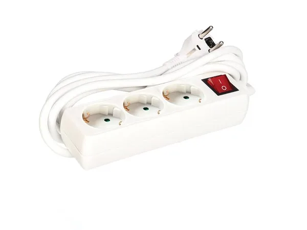 Perel Bloque multiplicado con Interruptor, 3 enchufes Schuko (Tipo F) e, 3 m, 3g1.5, Uso Interno, Blanco