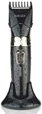 HAEGER Precision II - Máquina cortapelos Recargable, Seco y Mojado, Cuchillas en cerámica y Revestimiento en Titanio, Funcionamiento con o sin Cables, 2 peines guías Ajustables