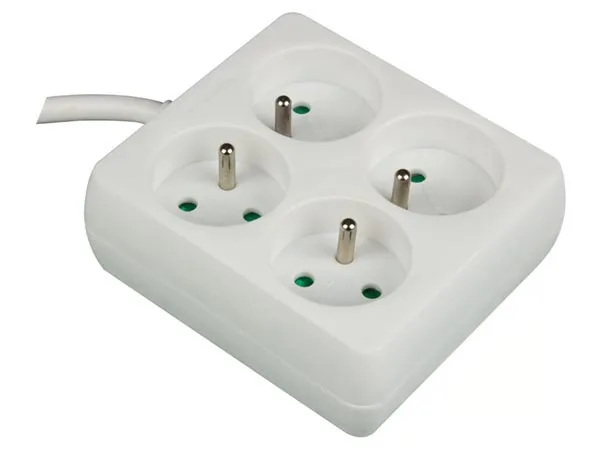 Perel Regleta de enchufes, 4 Tomas Tipo E con protección Infantil, Cable H05VV-F 3G1.5 de 1,5 m, 3680 W, alargador Compacto para Interiores, Blanco, IP20, 16 A, 230 V