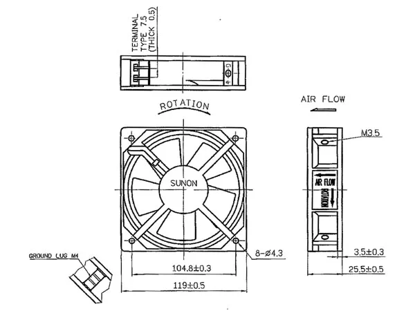Ventilador sunon 230vac cojinete liso 120 x 120 x 25mm