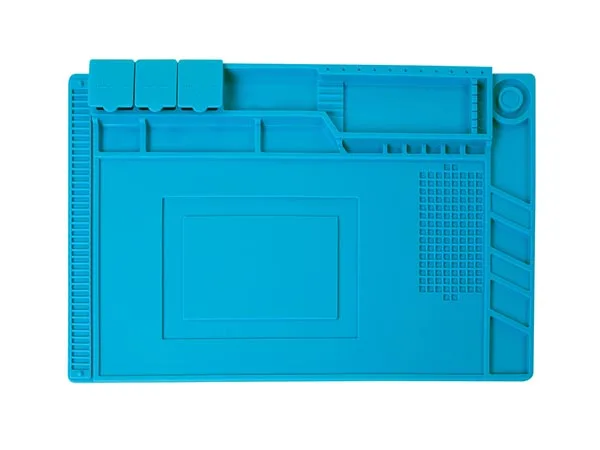 Velleman Alfombrilla de soldadura de silicona, resistente al calor hasta 500 °C, tapete de trabajo ESD antiestático, con 10 compartimentos, zonas imantadas, soportes para herramientas y superficie