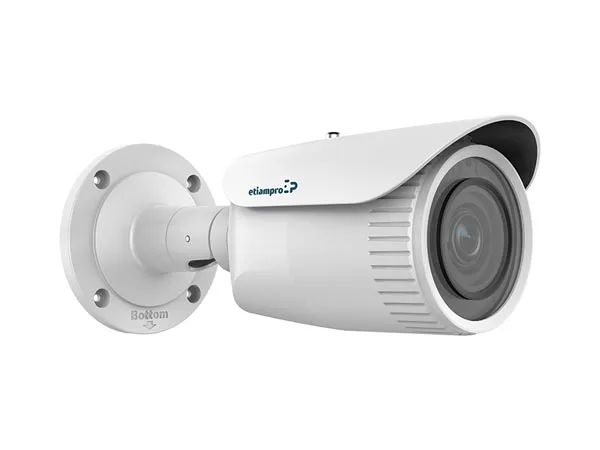 EtiamPro Cámara de red IP cilíndrica, cámara de vigilancia, 2 MP, LEDs IR, visión nocturna 30 m, objetivo varifocal motorizado, tecnología WDR, función PoE, app Guarding Vision, para uso en interiores