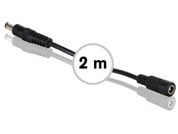 HQ-Power Cable alargador, 24 V CC, 3 A, Clavija de CC de 5,5 x 2,1 mm, Macho-Hembra, 20 AWG, 2 m, Negro