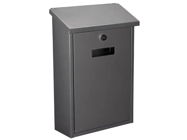 Perel buzón Exterior Rio Gris Plateado para Pared y Poste con Placa de Nombre y Cerradura, buzón metálico con 2 Llaves y Accesorios de Montaje, Ranura compacta, para hogar y Oficina