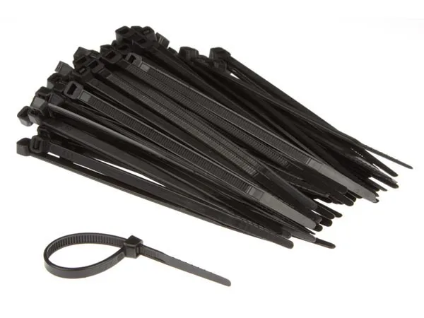 Perel Bridas de nylon negras, 100 unidades, bridas para cables 120 x 4,6 mm, resistentes a UV, autoadhesivas, 23 kg de fuerza de tracción, para aplicaciones pesadas en interiores y exteriores.