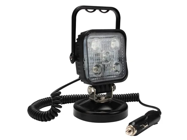 Perel LED Floodlight, 15 W, 800 lm, 7500 ° K, blanco neutro, con base magnética y enchufe de cigarrillo, aluminio, negro
