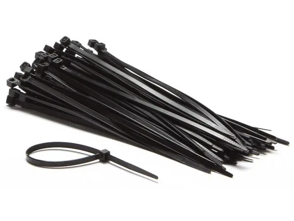Perel Bridas de nylon negras, 100 unidades, ataduras de cables 200 x 4,6 mm, resistentes a UV, autoadhesivas, 23 kg de fuerza de tracción, para aplicaciones pesadas en interiores y exteriores.