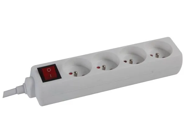 Perel Regleta con Interruptor, 4 enchufes Tipo E con protección Infantil, Cable H05VV-F 3G1.5 de 1,5 m, 3680 W, alargador Interior de bajo Consumo, Blanco, IP20, 16 A, 230 V
