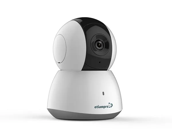EtiamPro Mini cámara IP, cámara de vigilancia, WiFi, panorámica/inclinación, 2 MP, Leds IR, visión Nocturna 10 m, Objetivo Fijo, tecnología DWDR, App Guarding Vision, para Interiores y Exteriores,