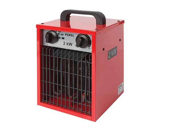 Perel Calefactor eléctrico con ventilador 2000W con 3 niveles de calor, termostato y función de ventilación, protección contra sobrecalentamiento IP24, compacto y portátil para taller, garaje o