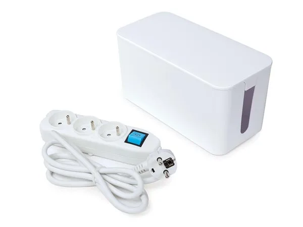 Perel Regleta con Interruptor y Caja de Cables, 3 Tomas Tipo E con protección Infantil, alargador 1.5 m H05VV-F 3G1.5, 3500 W, Blanca, IP20, 16 A, 250 V