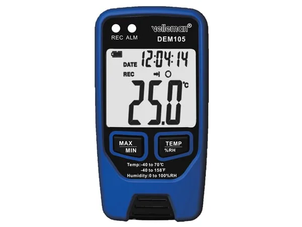 Velleman Datalogger, mide la temperatura y la humedad, USB, pantalla LCD, alarma fuerte, duración de la batería larga