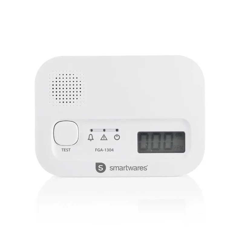 Smartwares Detector de monóxido de Carbono - Sensor de 10 años - con Pantalla y botón de Prueba - FGA-13041