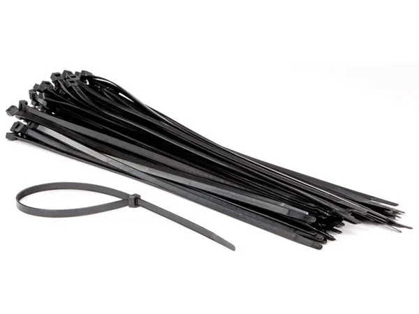 Perel Bridas de nylon negras, 100 unidades, bridas para cables 500 x 8,8 mm, resistentes a UV, autoadhesivas, 80 kg de fuerza de tracción, para aplicaciones pesadas en interiores y exteriores.