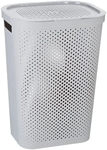 Curver - Cesta de Ropa Infinity 59L. Hamper Dots con Tapa - con Asas - Color Gris