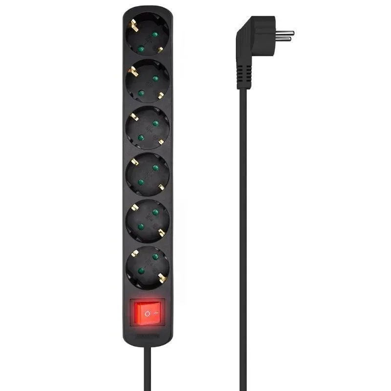 AISENS Base Multiple 6 Tomas Con Interruptor Con Cable 3x1.5mm2, Negro, 1.4m