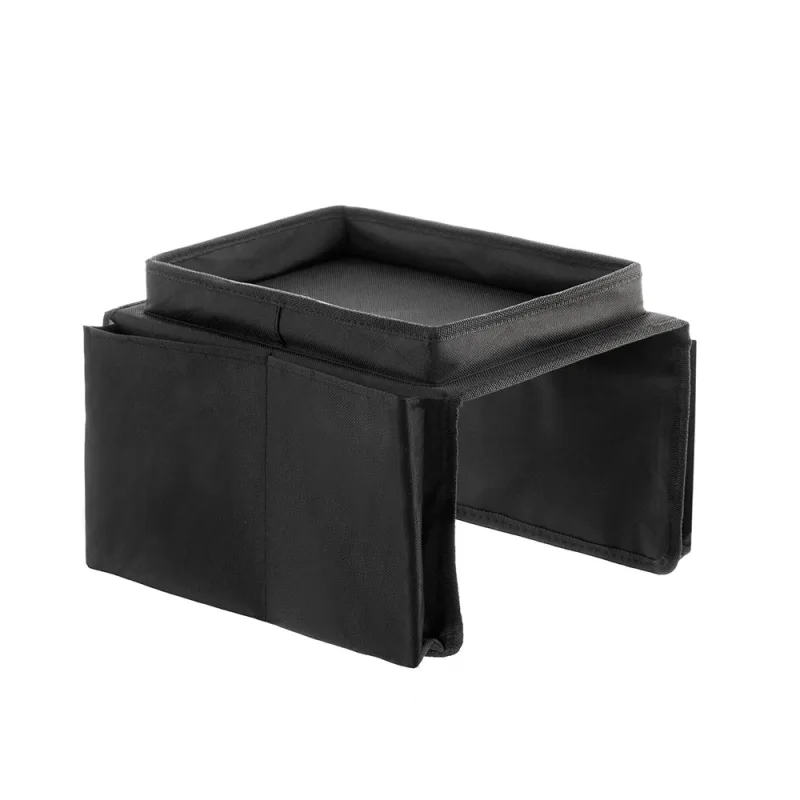 InnovaGoods® organizador de reposabrazos para sofa, bolsillo bandeja para sofa, organizador de mandos, Uso para ordenar utensilios de ocio y apoyar snacks o bebidas, 6 compartimentos, Color Negro