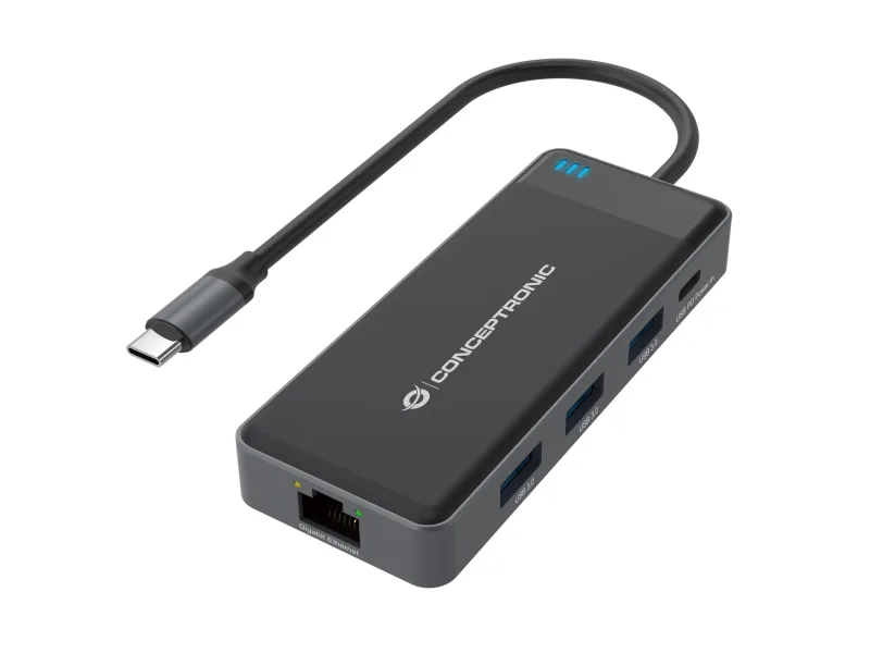 Conceptronic DONN14G base para portátil y replicador de puertos Alámbrico USB 3.2 Gen 1 (3.1 Gen 1) Type-C Gris
