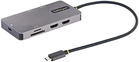 StarTech.com Adaptador Multipuertos USB C 2x HDMI 4K 60Hz, Hub USB-A 3.1 2Pt 5Gbps, PD 100W, GbE, SD/MicroSD, Cable de 30cm, Docking Station USB Tipo C de Viajes para Portátiles