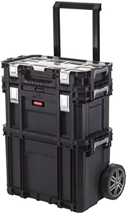 Keter- Carro vertical para llevar cajas de herramientas, 3 niveles, Incluye organizador; 56,5 x 37,3 x 70 cm; Negro