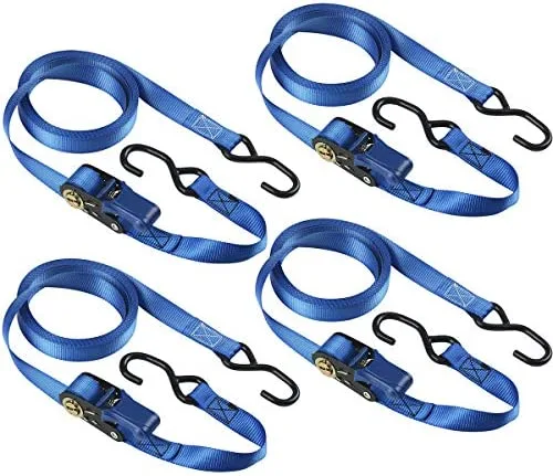 Master Lock 4367EURDAT Cinchas de Amarre con Trinquete y Ganchos, Envase de 4, Azul, 5 m x 35 mm