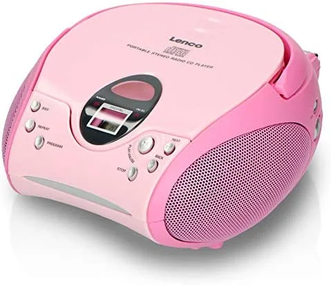 Lenco SCD-24 - Radio FM estéreo con reproductor CD - Pantalla LCD - Rosa