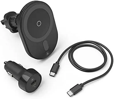 Hama MagCharge Car FC15 Teléfono móvil, Smartphone Negro Encendedor de cigarrillos Cargador inalámbrico Carga rápida Auto