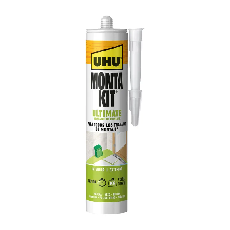 Pegamento UHU Monta Kit Adhesivo de Montaje Extrafuerte, Pegamento Fuerte Para Todo Sin Disolventes y Blanco, 440g