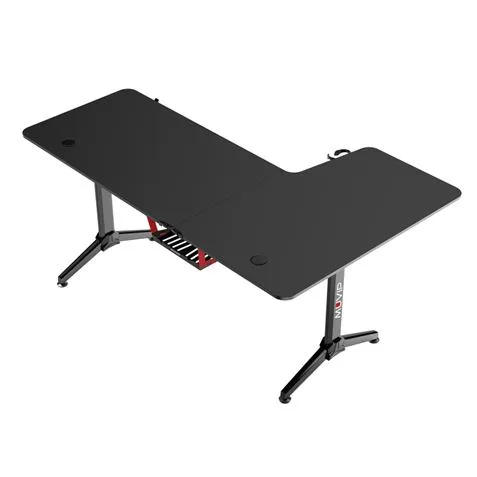 Muvip pro1300 mesa gaming fibra de carbono en l izquierda - solida - gran superficie - portavasos - gancho para auriculares - medidas 160x100x75cm - color negro