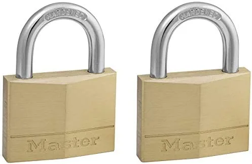 Master Lock 150EURT Lote de 2 Candados de Ancho con Cuerpo de Latón Macizo, Dorado, 6.8 x 5 x 1.4 cm