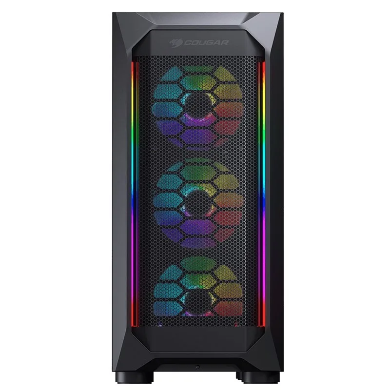 Cougar MX410 Mesh-G: Caja de Torre Media Con Potente Flujo de Aire, Vidrio Templado, Tiras RGB y 4 Ventiladores