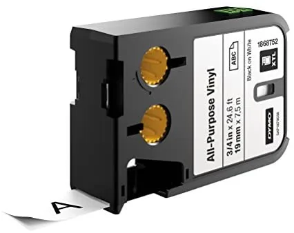 Paper Mate Dymo XTL Etiquetas Multiuso de Vinilo de 19 mm, de Color Negro sobre Fondo Blanco