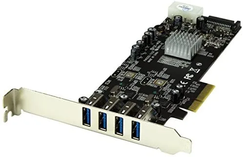 StarTech.com Adaptador Tarjeta PCI Express PCI-E 4 Puertos USB 3.0 UASP Bus Doble con Alimentación Molex SATA