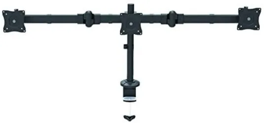 StarTech.com Brazo para 3 Monitores de Montaje en Escritorio - Soporte VESA Ergonómico para 3 Monitores de hasta 27" - Mástil Articulado de Altura Ajustable de Grommet/Mordaza de Escritorio