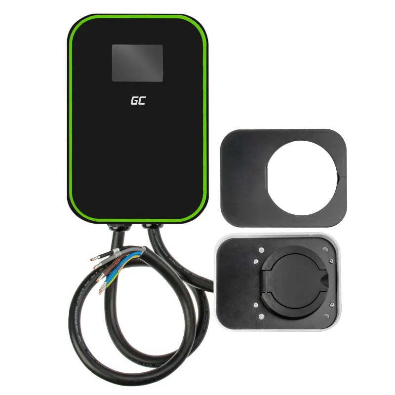 Green Cell GC PowerBox Wallbox 22kW RFID Cargador para EV PHEV | Cargando con 22kW/11kW/7.2kW | Toma de Tipo 2 | Pantalla LCD | Compatible con Model 3/S/X/Y, ID.3, ID.4, 500e, EV6, E-Tron, ZOE, Mach-E