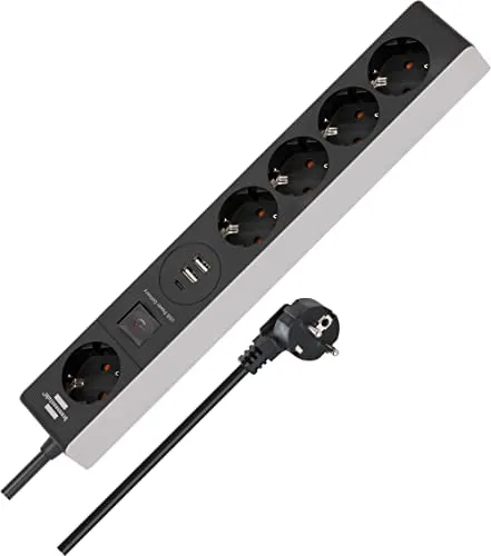 Brennenstuhl 1159780615 base múltiple 1,5 m 5 salidas AC Interior Negro, Gris