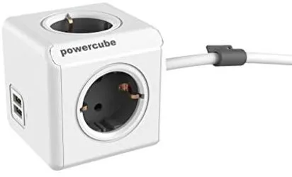 Allocacoc 1406GY/DEEUPC DuoUSB Extended DE - 4 fach Steckdosenverteiler mit 2,1 A USB Ladestrom