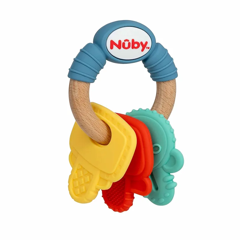 Llave de mordida Nuby de madera y silicona, 3m +, multicolor