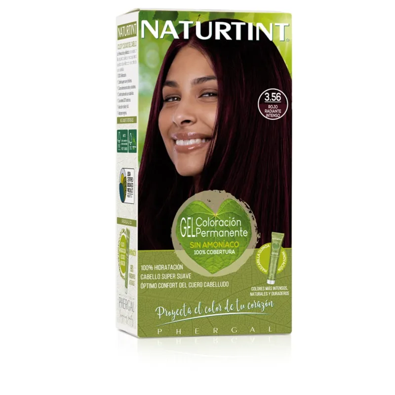 NATURTINT Biobased, Coloración Permanente Sin Amoniaco, 100% Cobertura de Canas, Tinte para el Cabello con Ingredientes Naturales, Color Intenso, Natural y Duradero, 3.56 Rojo Radiante Intenso, 170ml