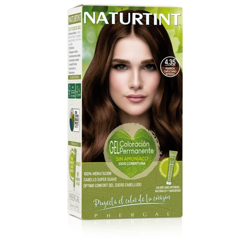 NATURTINT Biobased, Coloración Permanente Sin Amoniaco, 100% Cobertura de Canas, Tinte para el Cabello, Ingredientes Naturales, Color Intenso, Natural y Duradero, 4.35 Marrón Capuchino Intenso, 170ml