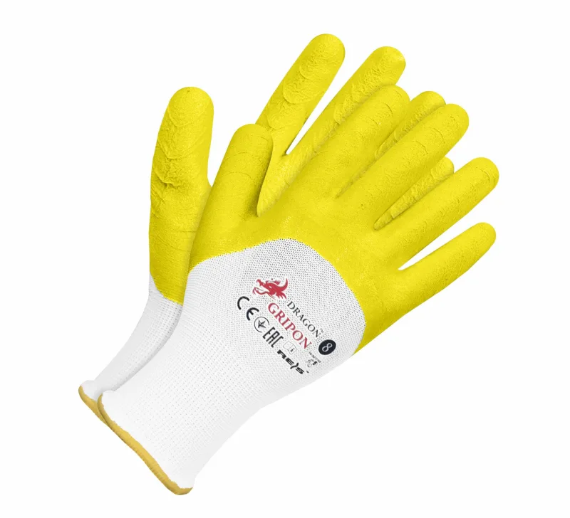 Guantes de goma Gripon, modelo Rękawice guma-żółte, tamaño 8, ideales para trabajos de protección, alta resistencia, confort y durabilidad, guantes amarillos de goma.