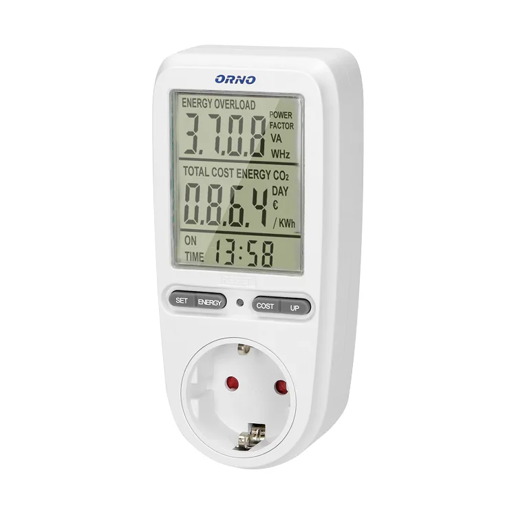 ORNO OR-WAT-435(GS), vatímetro con pantalla LCD incorporada, medición de 150 a 276 W, ideal para monitorear consumo energético, diseño compacto, 70 mm, 77,2 mm, 149 mm