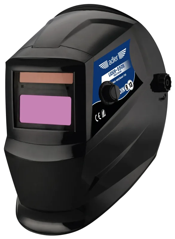 Adler Careta de soldadura auto oscurecedora Lider-550S MIG/MMA/TIG True Color, equipo de protección ocular con filtro automático, visión realista, diseño ergonómico y ligero, color negro.