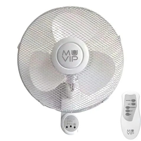 MUVIP Ventilador de Pared 45W con Mando a Distancia - 3 Velocidades, Función de Oscilación, 40cm (16") Diámetro, Rejilla Protectora, Silencioso y Potente, 220V-240V