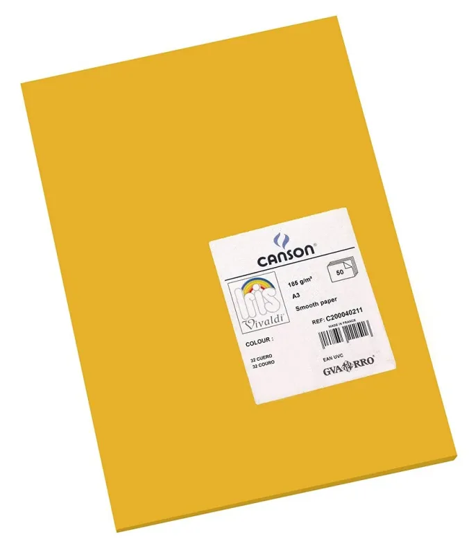 Canson Iris Vivaldi, Papel de dibujo de color, Suave, 185gsm, Hoja, A3-29,7x42cm, Cuero