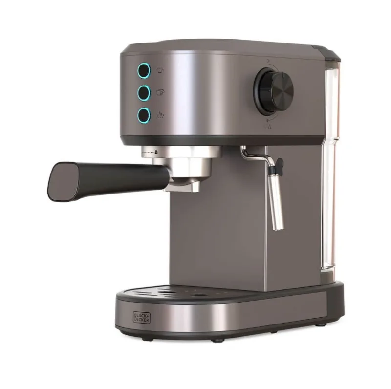 Black+Decker - Máquina de Espresso BXCO1350E | 1350W | 20 Bares | Sistema Thermoblock | Filtros 1 y 2 Tazas | Lanza de Vapor Orientable | Depósito Extraíble 1L | Calienta-Tazas y Bandeja Recogegotas
