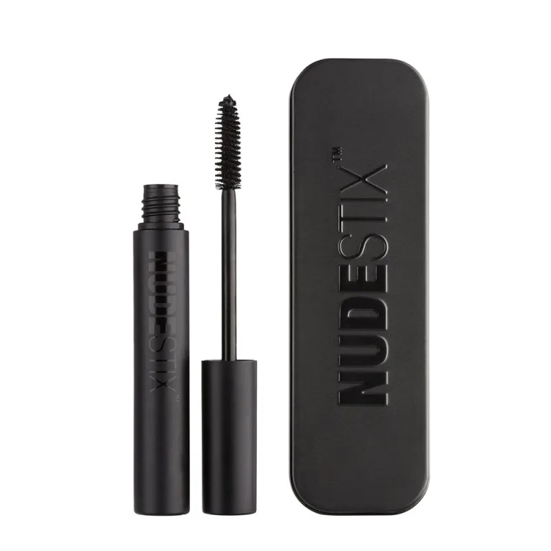 Máscara alargadora y voluminizadora Nudestix, tratamiento Lash fortalecedor, fórmula natural con cera vegetal, sin grumos, envase eco con espejo, color negro, 8 g