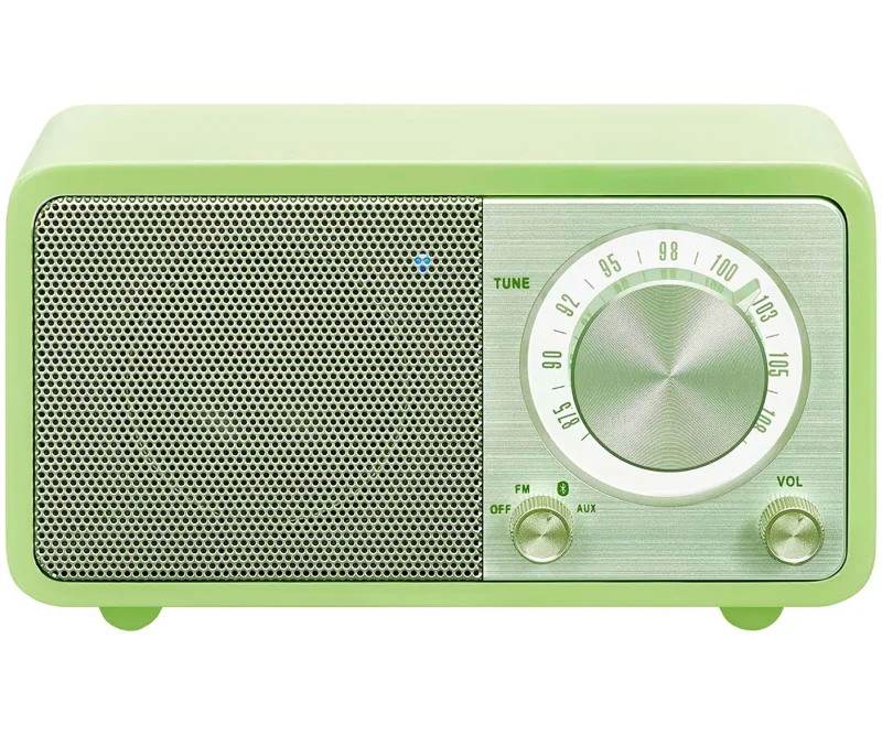 Radio de escritorio portátil Sangean WR-7 (sintonizador FM RDS, Bluetooth, entrada auxiliar, altavoz incorporado, batería recargable (recargable)), verde